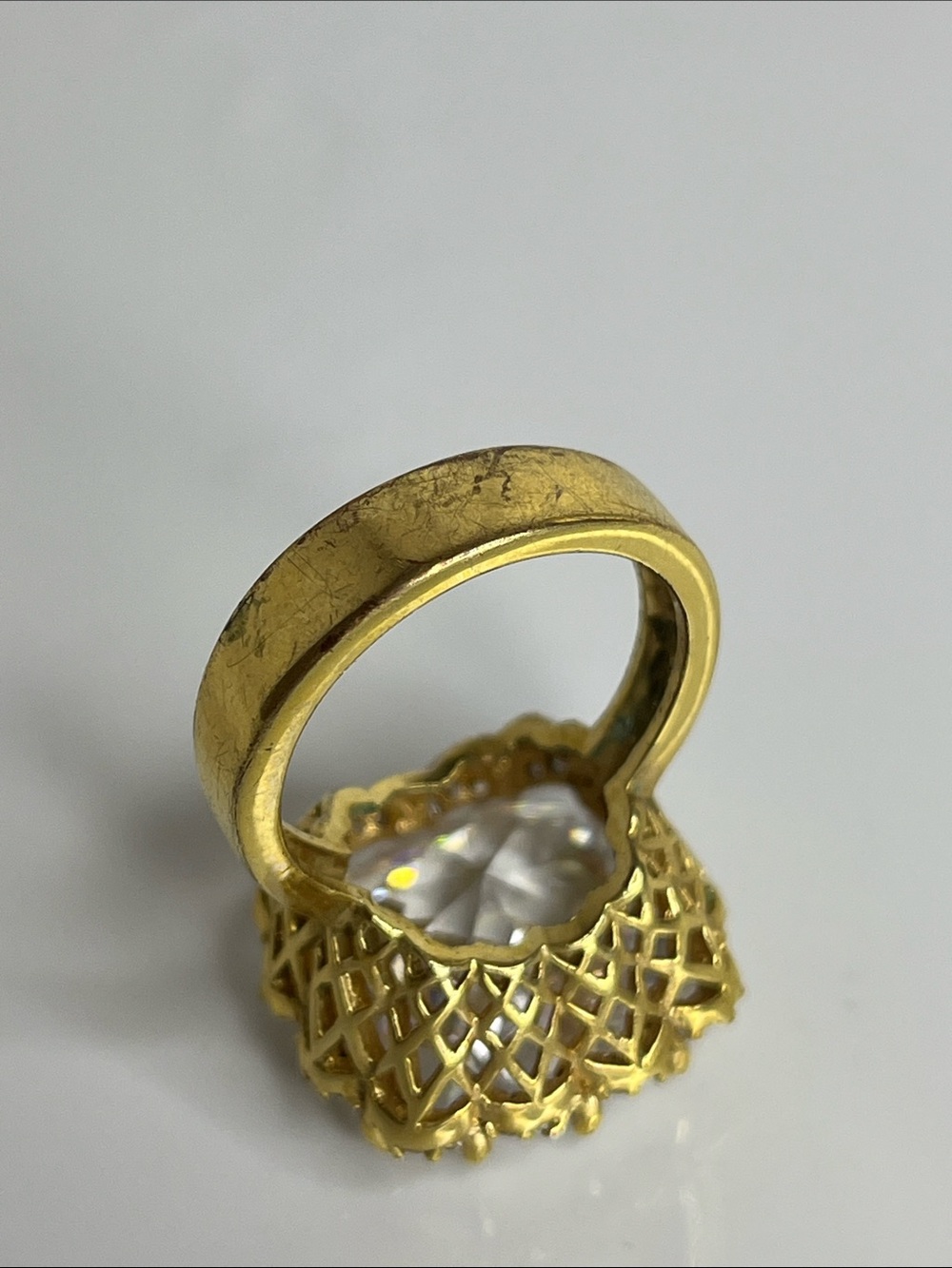 Gold-Tone Cocktail Ring with Large Clear Crystal - Picture 3 of 8